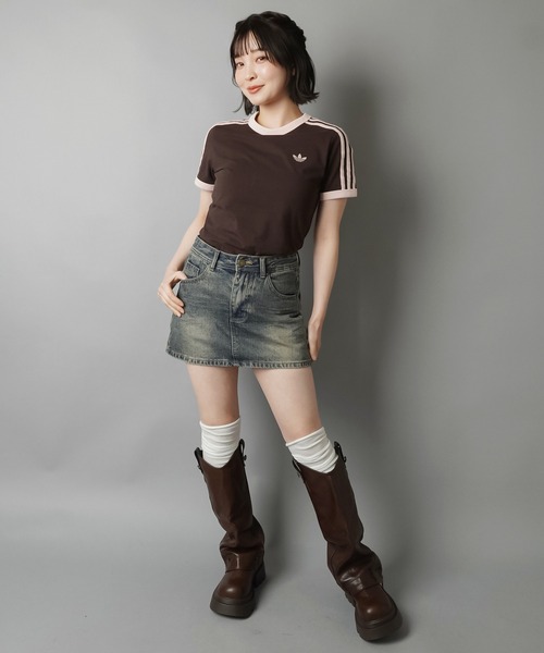 adidas(アディダス)の「【adidas/アディダス】スリーストライプス半袖ピタTシャツ/スリム(Tシャツ/カットソー・レディース・ブラウン/サックスブルー・M)」の14枚目の写真