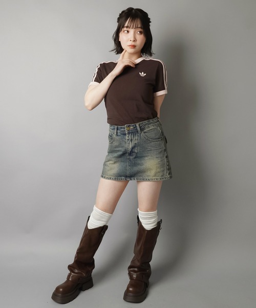 adidas(アディダス)の「【adidas/アディダス】スリーストライプス半袖ピタTシャツ/スリム(Tシャツ/カットソー・レディース・ブラウン/サックスブルー・M)」の5枚目の写真