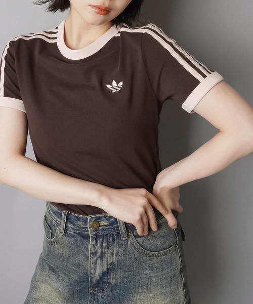 adidas(アディダス)の「【adidas/アディダス】スリーストライプス半袖ピタTシャツ/スリム(Tシャツ/カットソー・レディース・ブラウン/サックスブルー・M)」の12枚目の写真