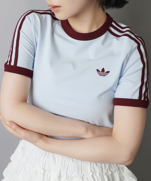 adidas(アディダス)の「【adidas/アディダス】スリーストライプス半袖ピタTシャツ/スリム(Tシャツ/カットソー・レディース・ブラウン/サックスブルー・M)」の16枚目の写真