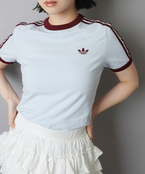 adidas(アディダス)の「【adidas/アディダス】スリーストライプス半袖ピタTシャツ/スリム(Tシャツ/カットソー・レディース・ブラウン/サックスブルー・M)」の15枚目の写真