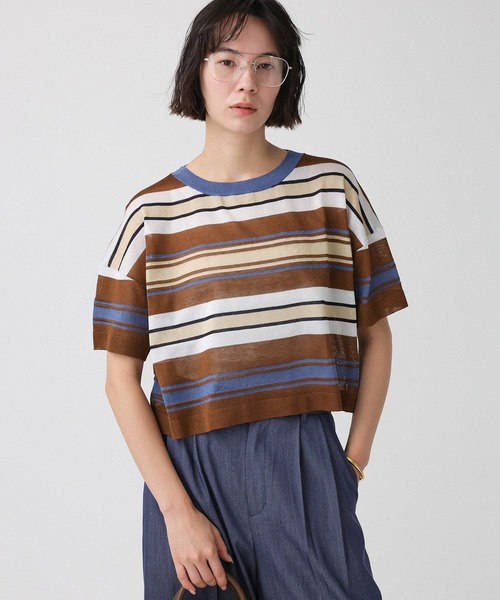 BABYLONE(バビロン)の「マルチボーダーショートプルオーバー(Tシャツ/カットソー・レディース・ベージュ/ブラウン・フリー)」の2枚目の写真