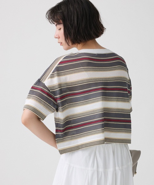 BABYLONE(バビロン)の「マルチボーダーショートプルオーバー(Tシャツ/カットソー・レディース・ベージュ/ブラウン・フリー)」の4枚目の写真