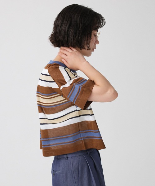 BABYLONE(バビロン)の「マルチボーダーショートプルオーバー(Tシャツ/カットソー・レディース・ベージュ/ブラウン・フリー)」の13枚目の写真