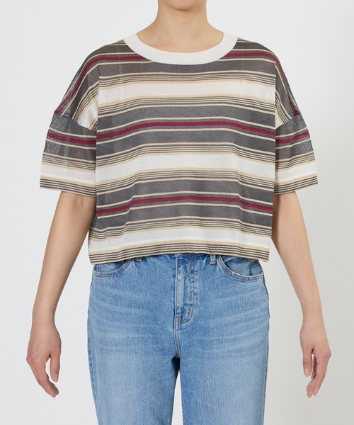 BABYLONE(バビロン)の「マルチボーダーショートプルオーバー(Tシャツ/カットソー・レディース・ベージュ/ブラウン・フリー)」の19枚目の写真