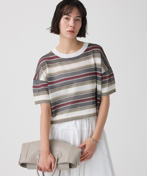 BABYLONE(バビロン)の「マルチボーダーショートプルオーバー(Tシャツ/カットソー・レディース・ベージュ/ブラウン・フリー)」の3枚目の写真