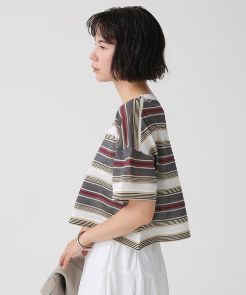 BABYLONE(バビロン)の「マルチボーダーショートプルオーバー(Tシャツ/カットソー・レディース・ベージュ/ブラウン・フリー)」の6枚目の写真