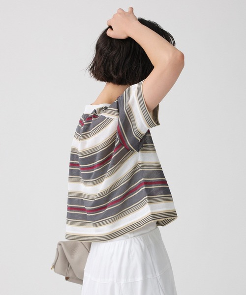 BABYLONE(バビロン)の「マルチボーダーショートプルオーバー(Tシャツ/カットソー・レディース・ベージュ/ブラウン・フリー)」の7枚目の写真