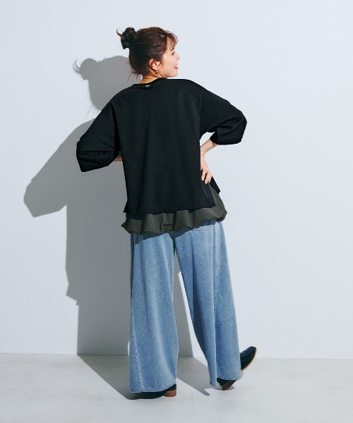 Live in comfort(リブインコンフォート)の「リブ イン コンフォート 抜け感UP!重ねるためのミニ裏毛トップス(Tシャツ/カットソー・レディース・ブラック/オートミール/チャコールグレー・M/S/3L/LL/L)」の7枚目の写真