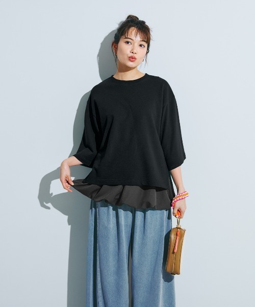 Live in comfort(リブインコンフォート)の「リブ イン コンフォート 抜け感UP!重ねるためのミニ裏毛トップス(Tシャツ/カットソー・レディース・ブラック/オートミール/チャコールグレー・M/S/3L/LL/L)」の4枚目の写真