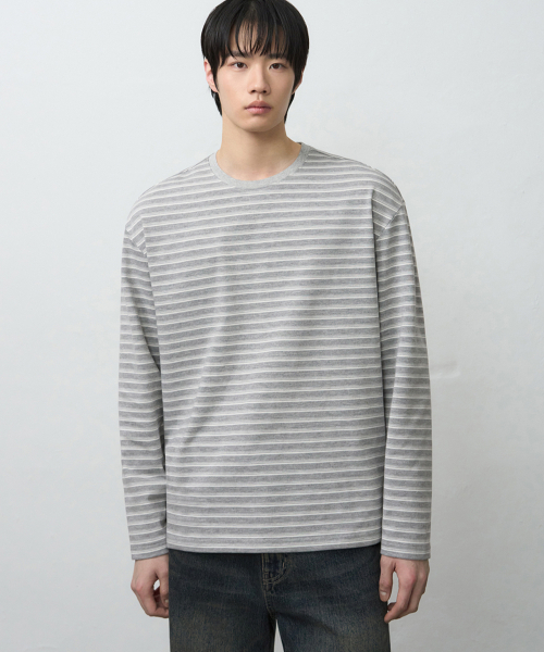 DRAW FIT（ドローフィット）の「コントラストマルチストライプロングスリーブ[MELANGE GREY]（Tシャツ/カットソー・メンズ・その他・M/L/XL）」の3枚目の写真