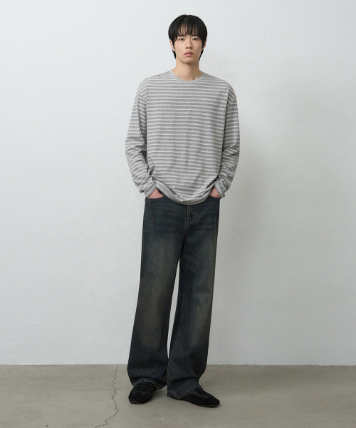 DRAW FIT（ドローフィット）の「コントラストマルチストライプロングスリーブ[MELANGE GREY]（Tシャツ/カットソー・メンズ・その他・M/L/XL）」の4枚目の写真