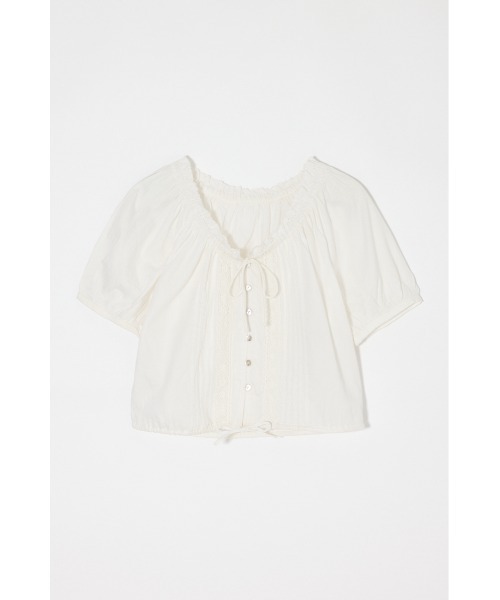 MOUSSY(マウジー)の「SCOOP NECK PIN TUCK ブラウス(シャツ/ブラウス・レディース・ブラック/ネイビー/ホワイト・FREE)」の2枚目の写真