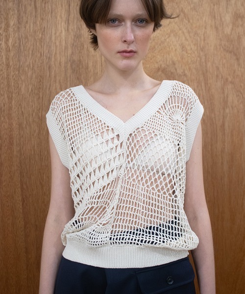 leinwande（ラインヴァンド）の「【leinwande】26SS新作 Landscape Crochet Vest（ベスト・レディース・ブラック系/オレンジ/White・ONE SIZE）」の8枚目の写真