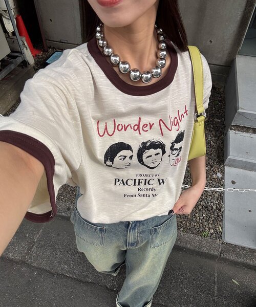 CIAOPANIC(チャオパニック)の「アソートプリントリンガーTシャツ(Tシャツ/カットソー・レディース・グレー/サックスブルー/イエロー/ブラウン・FREE/0)」の3枚目の写真