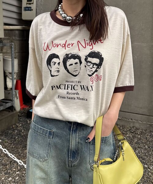 CIAOPANIC(チャオパニック)の「アソートプリントリンガーTシャツ(Tシャツ/カットソー・レディース・グレー/サックスブルー/イエロー/ブラウン・FREE/0)」の5枚目の写真