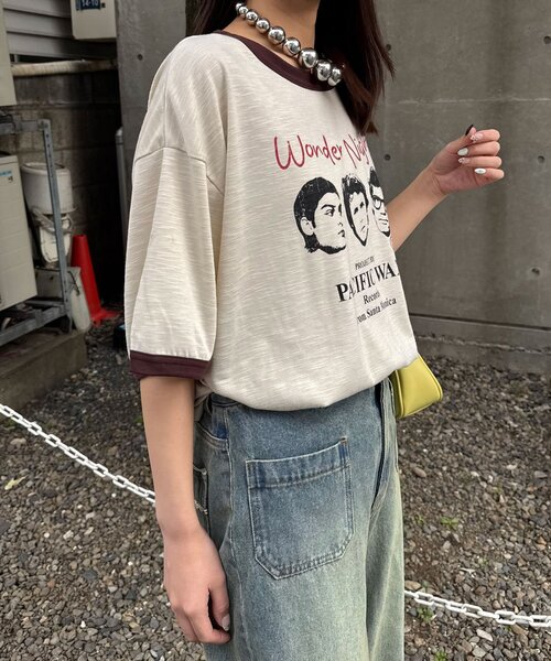 CIAOPANIC(チャオパニック)の「アソートプリントリンガーTシャツ(Tシャツ/カットソー・レディース・グレー/サックスブルー/イエロー/ブラウン・FREE/0)」の6枚目の写真