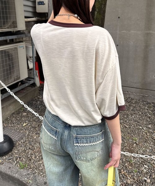 CIAOPANIC(チャオパニック)の「アソートプリントリンガーTシャツ(Tシャツ/カットソー・レディース・グレー/サックスブルー/イエロー/ブラウン・FREE/0)」の7枚目の写真