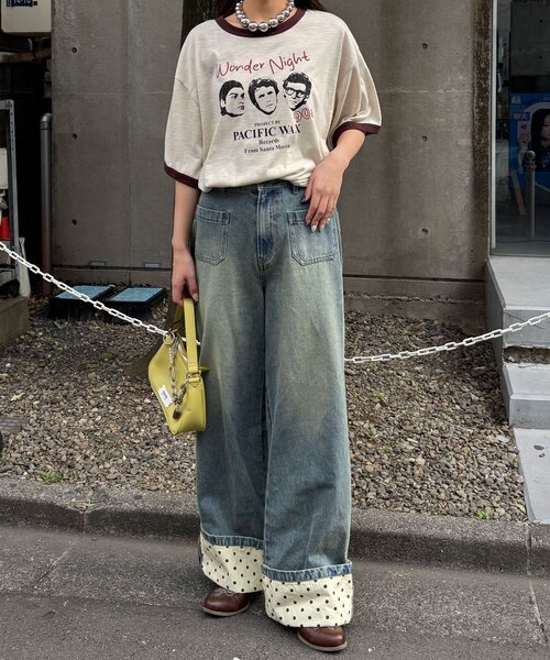 CIAOPANIC(チャオパニック)の「アソートプリントリンガーTシャツ(Tシャツ/カットソー・レディース・グレー/サックスブルー/イエロー/ブラウン・FREE/0)」の8枚目の写真