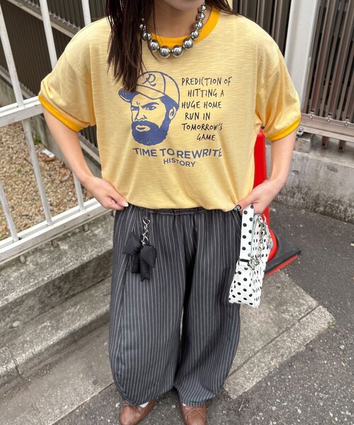 CIAOPANIC(チャオパニック)の「アソートプリントリンガーTシャツ(Tシャツ/カットソー・レディース・グレー/サックスブルー/イエロー/ブラウン・FREE/0)」の18枚目の写真