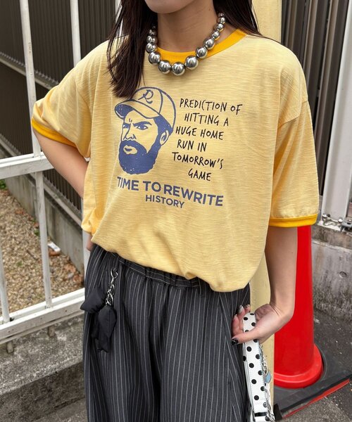 CIAOPANIC(チャオパニック)の「アソートプリントリンガーTシャツ(Tシャツ/カットソー・レディース・グレー/サックスブルー/イエロー/ブラウン・FREE/0)」の19枚目の写真