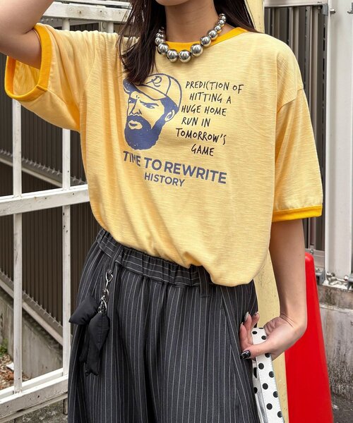 CIAOPANIC(チャオパニック)の「アソートプリントリンガーTシャツ(Tシャツ/カットソー・レディース・グレー/サックスブルー/イエロー/ブラウン・FREE/0)」の20枚目の写真