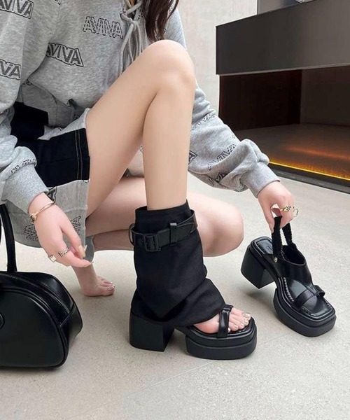 WESTSEA(ウエストシー)の「オープントゥ 厚底 サマーブーツサンダル(サンダル・レディース・ベージュ/ブラック・S/M/L/XL)」の9枚目の写真