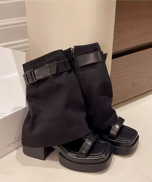 WESTSEA(ウエストシー)の「オープントゥ 厚底 サマーブーツサンダル(サンダル・レディース・ベージュ/ブラック・S/M/L/XL)」の3枚目の写真