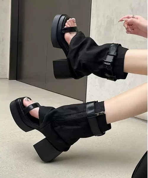 WESTSEA(ウエストシー)の「オープントゥ 厚底 サマーブーツサンダル(サンダル・レディース・ベージュ/ブラック・S/M/L/XL)」の5枚目の写真