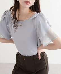 肩リボンラッフルフレア袖ブラウス