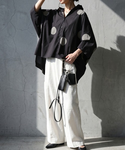 antiqua(アンティカ)の「ドルマン風 綿100 ドット柄 シャツ(シャツ/ブラウス・レディース・ブラック/グレー・ONESIZE)」の13枚目の写真