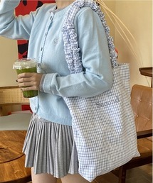 【A4サイズ対応】チェック柄 ロゴ刺繍 クシュクシュギャザーハンドル トートバッグ
