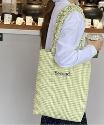 【A4サイズ対応】チェック柄 ロゴ刺繍 クシュクシュギャザーハンドル トートバッグ