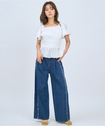 フリンジラインワイドデニムパンツ