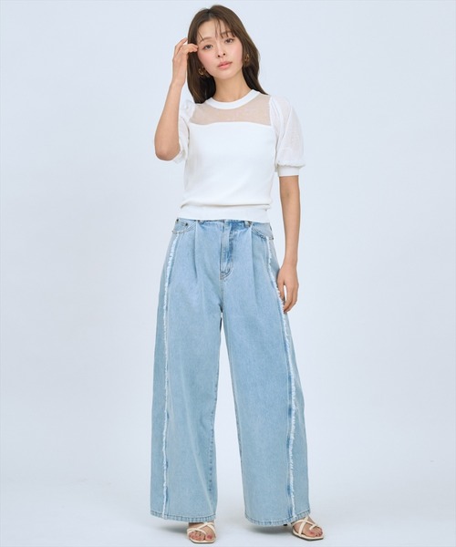 AND COUTURE(アンドクチュール)の「フリンジラインワイドデニムパンツ(デニムパンツ・レディース・ブルー/ライトブルー・SMALL/MEDIUM)」の20枚目の写真
