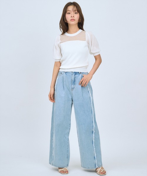 AND COUTURE(アンドクチュール)の「フリンジラインワイドデニムパンツ(デニムパンツ・レディース・ブルー/ライトブルー・SMALL/MEDIUM)」の18枚目の写真