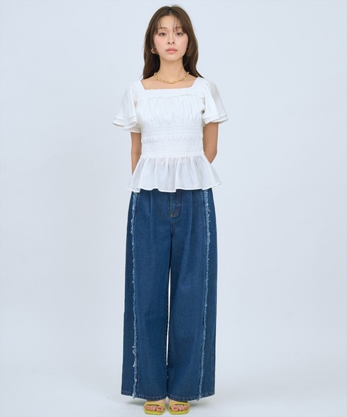 AND COUTURE(アンドクチュール)の「フリンジラインワイドデニムパンツ(デニムパンツ・レディース・ブルー/ライトブルー・SMALL/MEDIUM)」の15枚目の写真