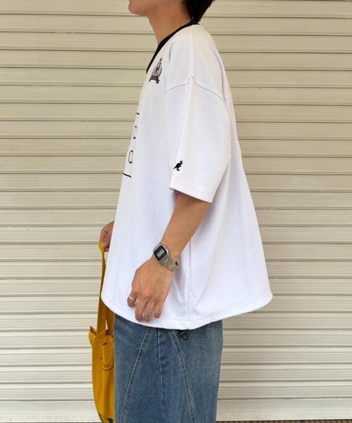 link lot（リンクロット）の「【KANGOL】ドローコード付き Vネックナンバリングゲームシャツ（Tシャツ/カットソー・メンズ・ブラック/ホワイト/ネイビー・XL/L/M）」の5枚目の写真