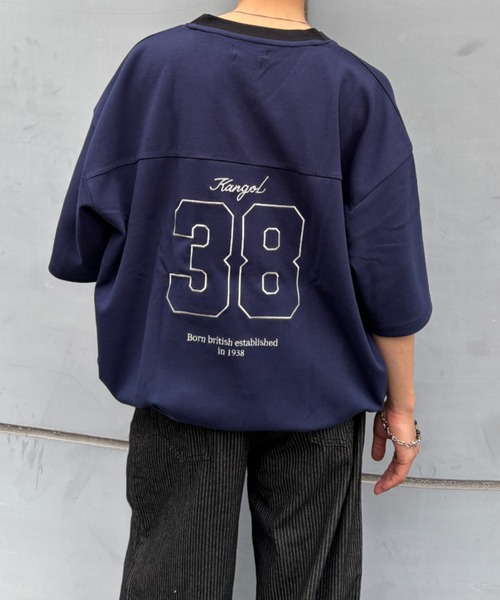 link lot（リンクロット）の「【KANGOL】ドローコード付き Vネックナンバリングゲームシャツ（Tシャツ/カットソー・メンズ・ブラック/ホワイト/ネイビー・XL/L/M）」の8枚目の写真
