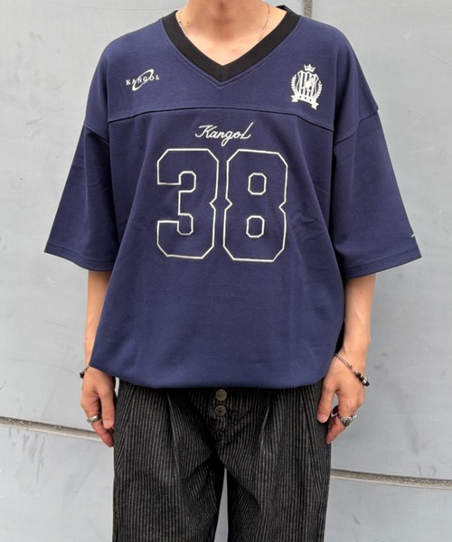 link lot（リンクロット）の「【KANGOL】ドローコード付き Vネックナンバリングゲームシャツ（Tシャツ/カットソー・メンズ・ブラック/ホワイト/ネイビー・XL/L/M）」の20枚目の写真