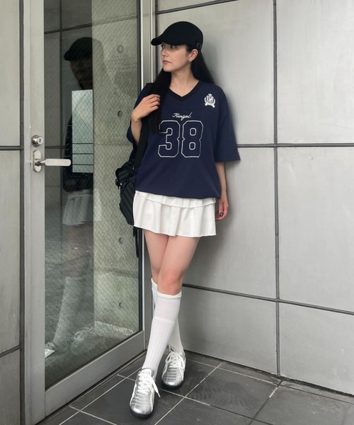 link lot（リンクロット）の「【KANGOL】ドローコード付き Vネックナンバリングゲームシャツ（Tシャツ/カットソー・メンズ・ブラック/ホワイト/ネイビー・XL/L/M）」の18枚目の写真