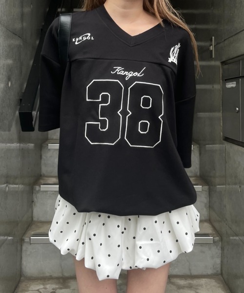 link lot（リンクロット）の「【KANGOL】ドローコード付き Vネックナンバリングゲームシャツ（Tシャツ/カットソー・メンズ・ブラック/ホワイト/ネイビー・XL/L/M）」の21枚目の写真