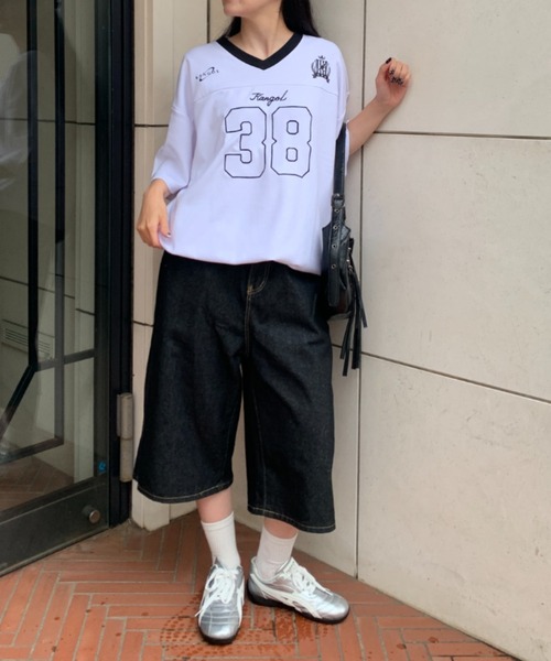 link lot（リンクロット）の「【KANGOL】ドローコード付き Vネックナンバリングゲームシャツ（Tシャツ/カットソー・メンズ・ブラック/ホワイト/ネイビー・XL/L/M）」の13枚目の写真
