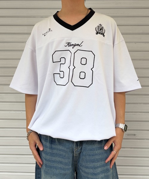 link lot（リンクロット）の「【KANGOL】ドローコード付き Vネックナンバリングゲームシャツ（Tシャツ/カットソー・メンズ・ブラック/ホワイト/ネイビー・XL/L/M）」の15枚目の写真