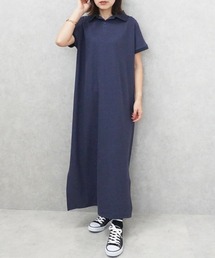 カジュアルフレンチスリーブロングポロワンピース