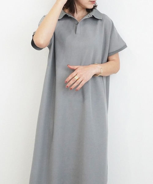 SELECT LEVERY(セレクトリベリー)の「カジュアルフレンチスリーブロングポロワンピース(シャツワンピース・レディース・ネイビー/グレー/ブラック・MEDIUM/LARGE)」の5枚目の写真