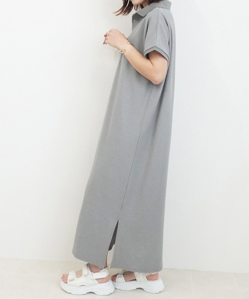 SELECT LEVERY(セレクトリベリー)の「カジュアルフレンチスリーブロングポロワンピース(シャツワンピース・レディース・ネイビー/グレー/ブラック・MEDIUM/LARGE)」の7枚目の写真