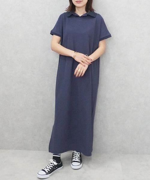 SELECT LEVERY(セレクトリベリー)の「カジュアルフレンチスリーブロングポロワンピース(シャツワンピース・レディース・ネイビー/グレー/ブラック・MEDIUM/LARGE)」の9枚目の写真
