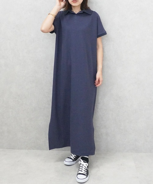 SELECT LEVERY(セレクトリベリー)の「カジュアルフレンチスリーブロングポロワンピース(シャツワンピース・レディース・ネイビー/グレー/ブラック・MEDIUM/LARGE)」の10枚目の写真