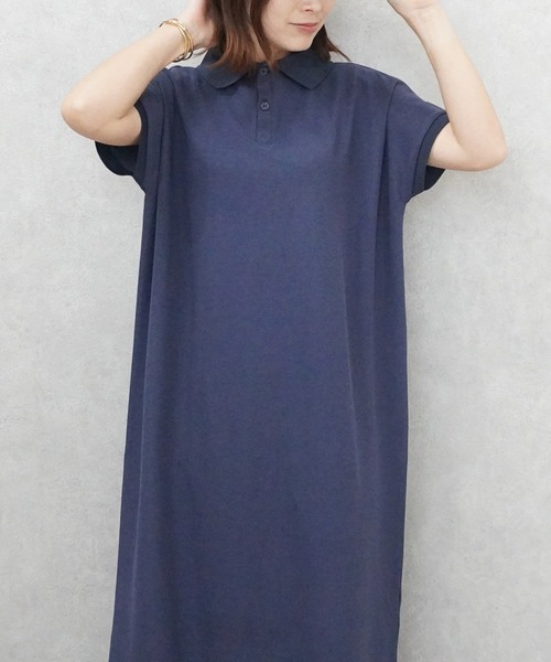 SELECT LEVERY(セレクトリベリー)の「カジュアルフレンチスリーブロングポロワンピース(シャツワンピース・レディース・ネイビー/グレー/ブラック・MEDIUM/LARGE)」の11枚目の写真